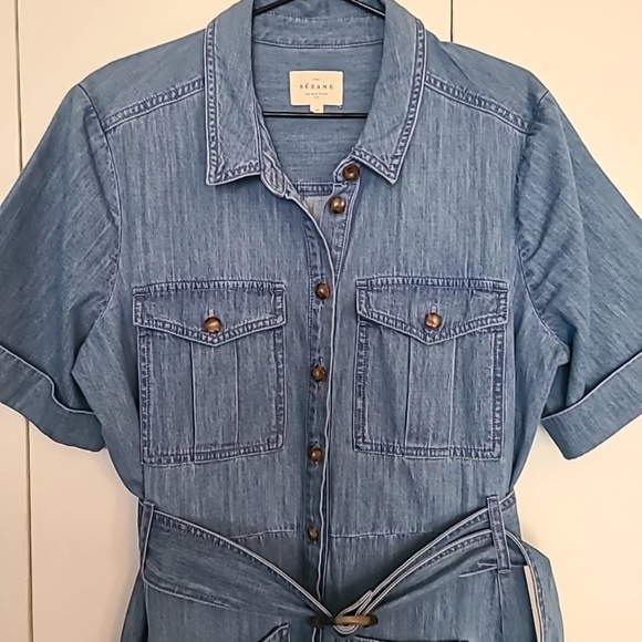 Sézane blue denim Raquel Short Sleeve dress - Picture 4 of 5